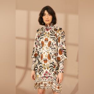 Farm Rio Palms Paradise Sand High Neck Mini Dress